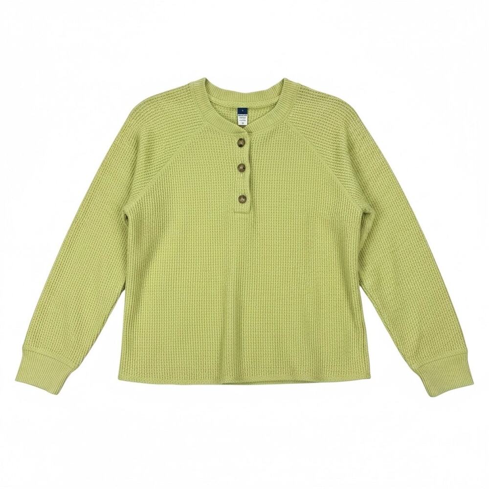 OLD NAVY Women's HENLEY Shirt Long Sleeve THERMAL WAFFLE KNIT Green Size LARGE